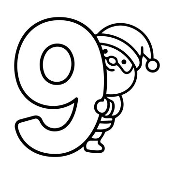 Cute Cartoon Santa with Number Nine for Holiday Cheer and Decor