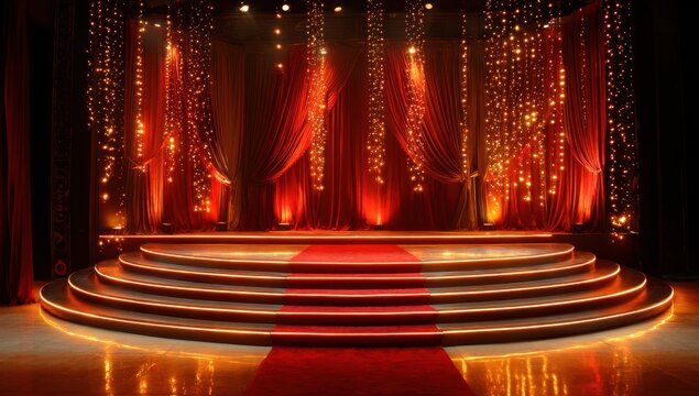 Elegant empty stage with dramatic red lighting ready for a performance or special event