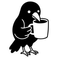 Obraz premium Abstract Black Raven Holding Coffee Mug in Minimalist Style