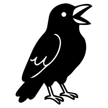 Minimalist Black Silhouette of a Crow with Open Beak