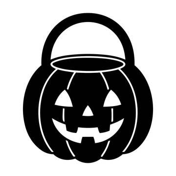 Black and White Pumpkin Basket Icon for Halloween Decorations