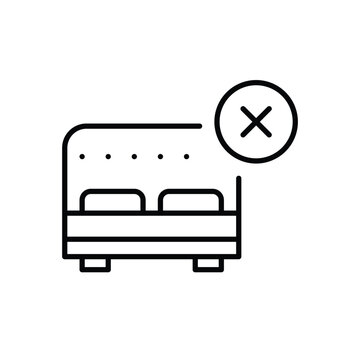 Accommodation restriction, hotel booking ban. Double bed and cross. Pixel perfect, editable stroke vector icon