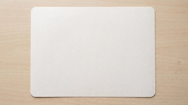 Blank White Mouse Pad on a Wooden Desk Surface.