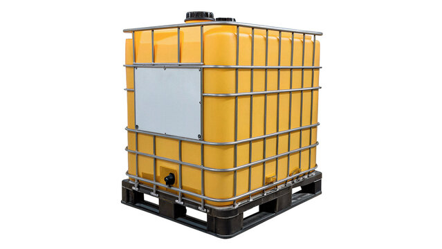 Industrial plastic intermediate bulk container ibc water tank isolated on transparent background.