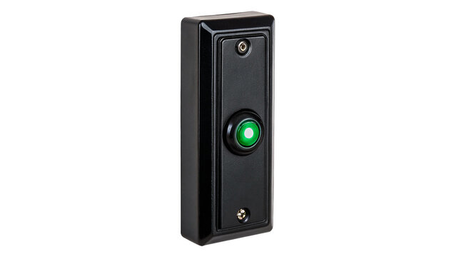 Modern black plastic outdoor wall security cctv camera isolated on transparent background.