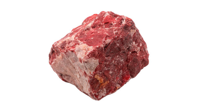 Natural rough raw red cinnabar mineral stone isolated on transparent background.