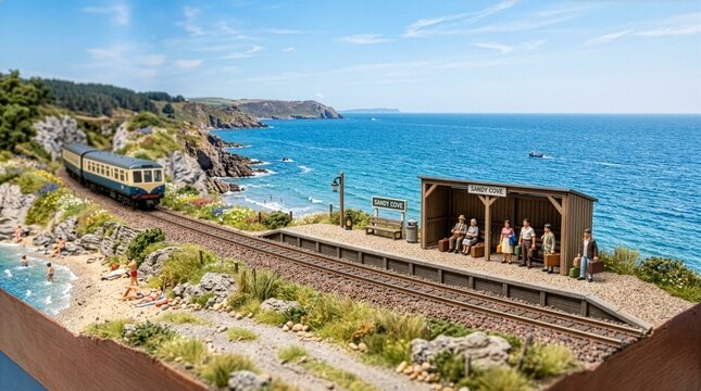 青い海を望む海岸沿いのローカル鉄道駅