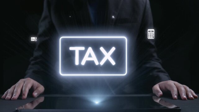 Explore the concept of taxation and financial management showcased through digital icons, emphasizing payment, calculation, and documentation in a modern dark setting. Qubit