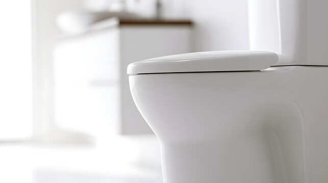 Corrected version:
Close-up of a white toilet in a modern bathroom interior. Selective focus on a clean lavatory with a blurred sink in the background