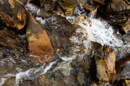 Water Flowing Over Rocks in Mountain Stream