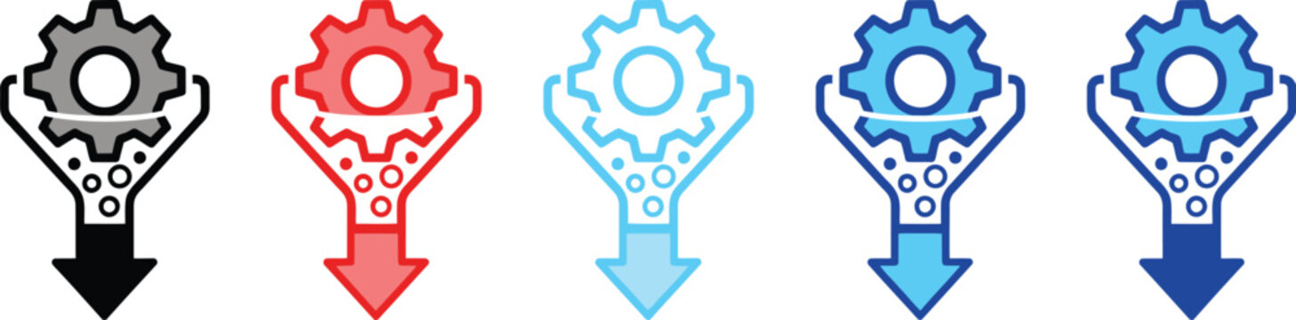 Workflow Bottleneck Icons, modern vector symbols for business process management, efficiency problems, workflow delays, and operational analysis