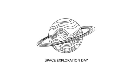 Saturn Planet Ringed Celestial Body Isolated Line Art © Lailai
