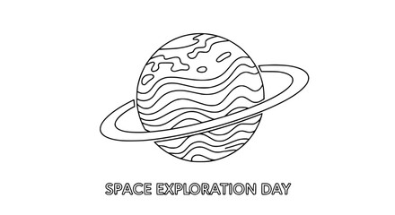 Planet Saturn Ringed Illustration Isolated Transparent Background Line Art © Lailai