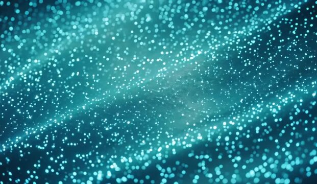 Thousands of tiny luminous particles move randomly through an abstract space before subtle invisible forces gradually sort them into distinct groups based on size and brightness, groups dissolve 