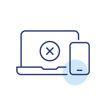 Laptop, phone and cross. Pixel perfect, editable stroke vector icon