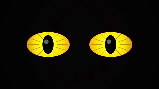 Vibrant yellow cat eyes pierce deep darkness, a mysterious and watchful feline gaze, ideal for dynamic concepts of hidden nocturnal presence and stealthy observation