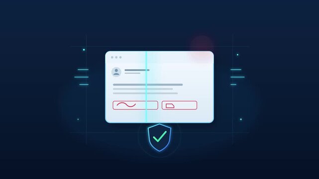 Digital interface window scanning motion footage displaying secure identity verification process for modern web application users.