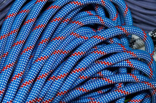 Coiled Blue and Red Climbing Rope