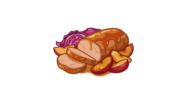 Roast meat with plum sauce and red cabbage vector illustration