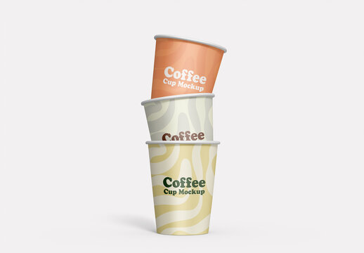 Coffee Cup Mockup with Stacked Paper Cups