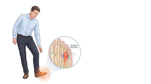 Businessman with Morton&rsquo;s Neuroma Pain Medical Illustration and Forefoot Nerve Compression Detail