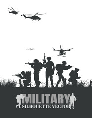 Obraz premium Soldiers vector, military vector illustration, Army background, soldiers silhouettes.