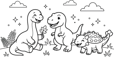 Cute Dinosaur Coloring Page For Kids Vector © Abdul