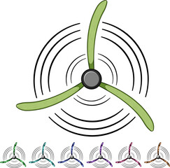 airplane propeller cartoon. plane fan, ocean logo, prop underwater airplane propeller sign colorful illustration © PikePicture