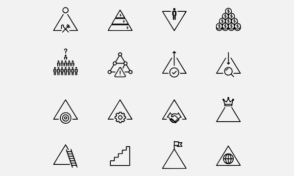  Pyramid flat line icon set