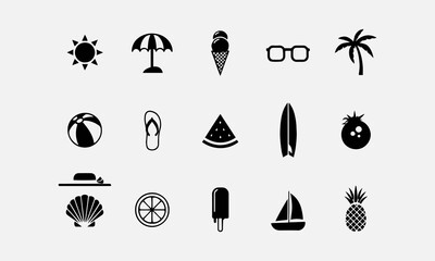 Obraz premium Summer Line Icons Set – Editable Seasonal Beach, Sun, Vacation and Holiday Vector Collection