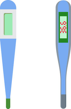 Digital Medical Thermometer Set Flat Vector Illustration Isolated on White Background