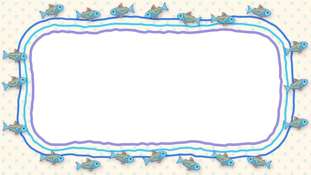 Animated Cartoon Fish Border Frame with Copy Space Loop