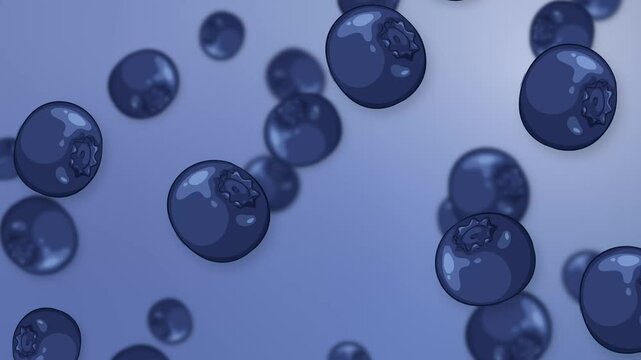 Stylized Blueberries Falling Against a Soft Blue Gradient Mesh Background