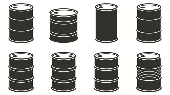Collection of 6 minimalist metal barrel and industrial drum icons.