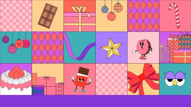 Animated holiday pattern with festive icons