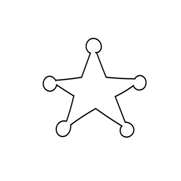 Western sheriff star badge outline. Minimalist black line art vector illustration. Isolated sketch icon for wild west theme design, cowboy law enforcement symbol, coloring page or emblem template.