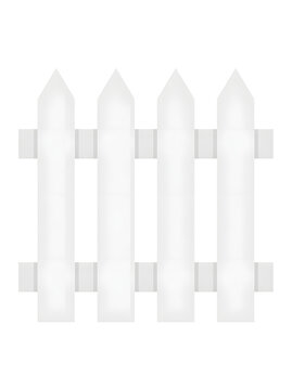 Picket fence in classic white wood design isolated against a plain transparent backdrop.