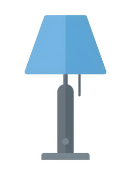 Table lamp with a blue lampshade and sturdy grey base displayed in a flat vector illustration isolated on a transparent background.