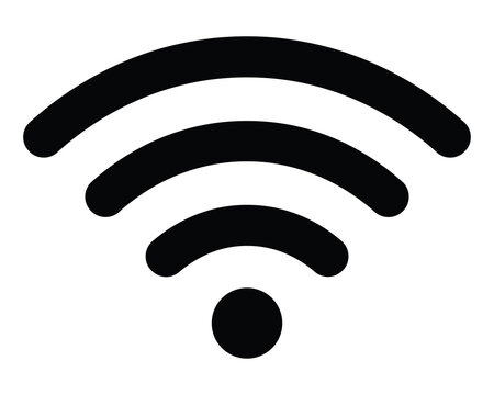 Black wifi icon symbol for wireless internet connection, representing digital connectivity and network signal strength, simple flat vector graphic design element isolated on transparent background