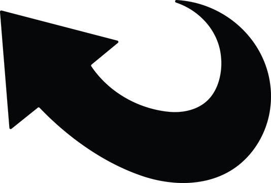 Black curved arrow icon, uturn symbol, reload or refresh sign, vector illustration isolated on transparent background