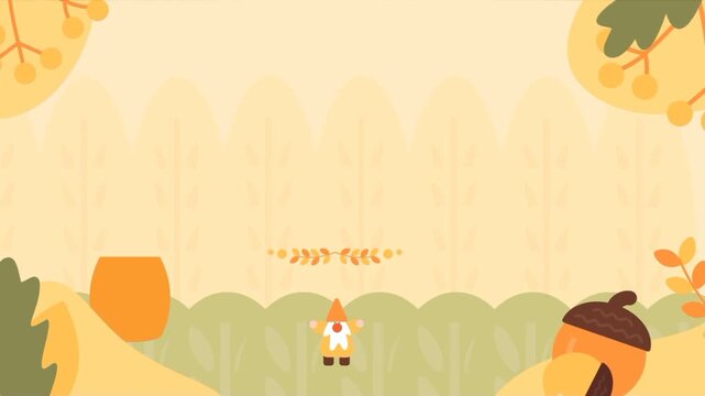 Animated cartoon birds and autumn foliage in a nature landscape