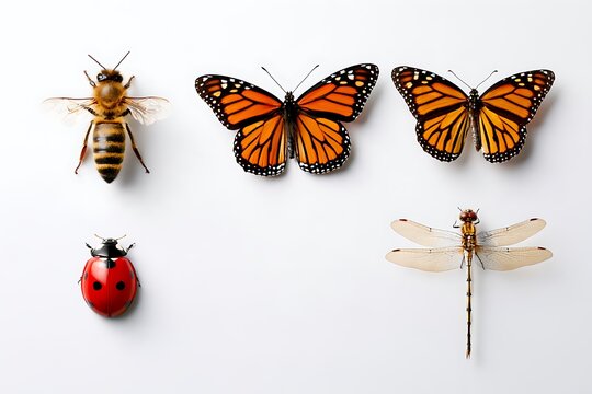 Various insects and bugs on a white background