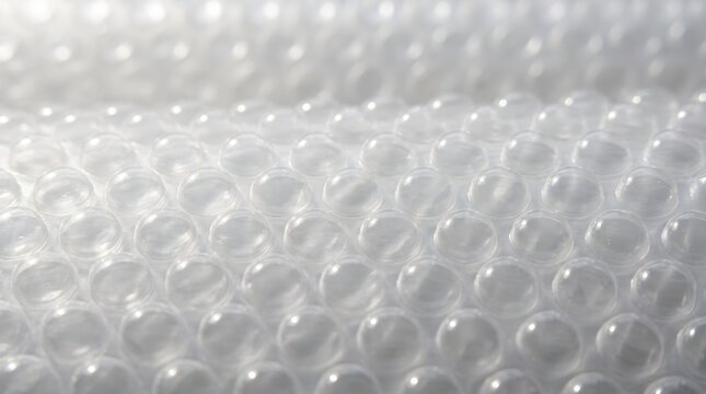 Close up of plastic bubble wrap packaging material with white background texture