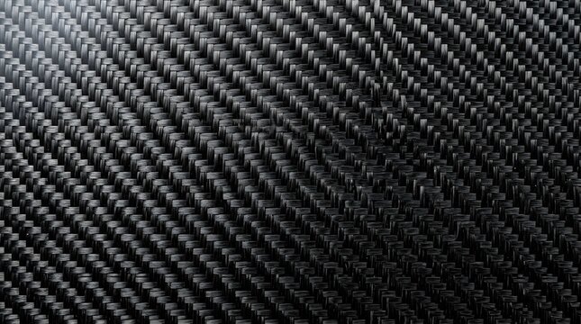 Black carbon fiber composite texture background with diagonal woven pattern and reflective gradient lighting
