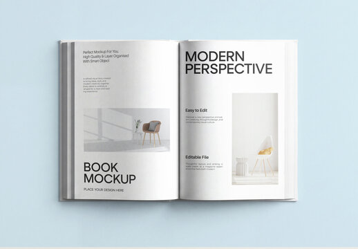 Open Book Magazine Mockup,Top View