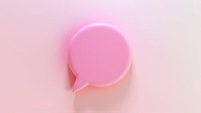 Pink speech bubble dominates image. Soft gradients create subtle background, highlighting rounded form. Minimalist design.
