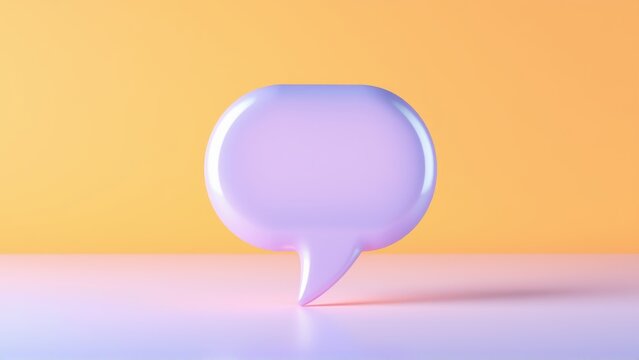 Lilac speech bubble sits upon gradient surface. Soft lighting creates gentle shadow, minimalist composition. Simple, clean aesthetic.