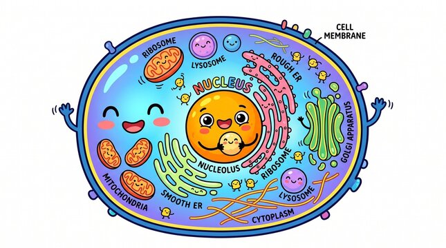   Flat 2D Human Cell Biology Vector Illustration