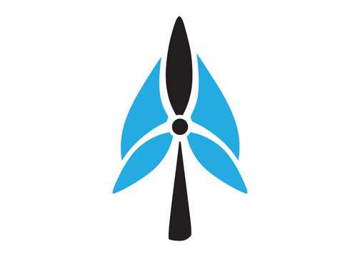Stylized wind turbine renewable energy icon with green energy