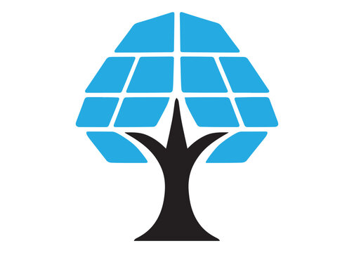 Stylized tree shape made of solar panels icon with solar panel